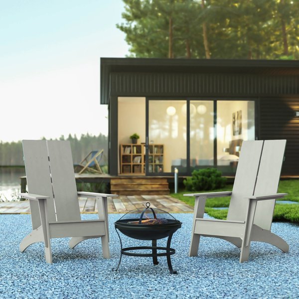 Flash Furniture 2PK Modern Gray Adirondack Chairs & 22" Fire Pit JJ-C145092-202-GY-GG